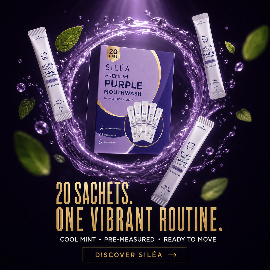 Siléa purple mouthwash – 20 sachets, one vibrant routine